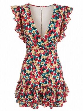 SHEIN Floral Open Back Ruffle Mini Dress Women’s Size S